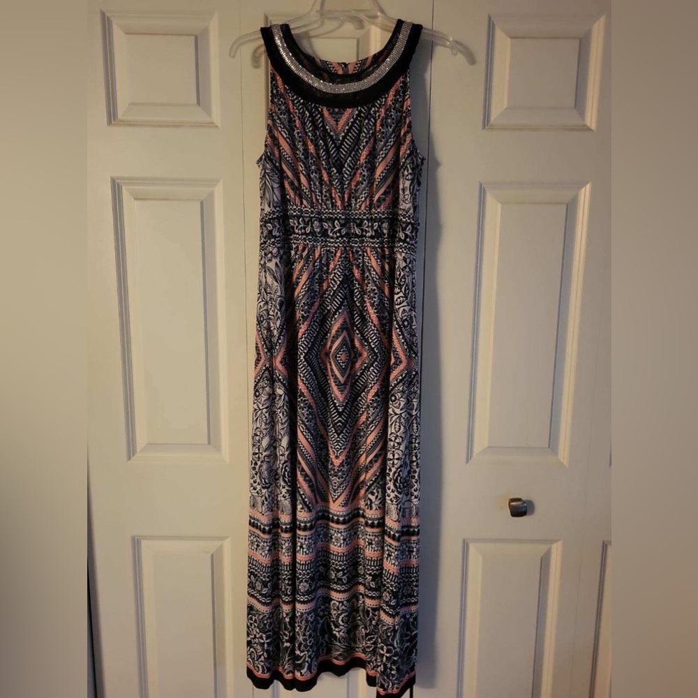 Studio one geometric maxi dress with beaded neckline